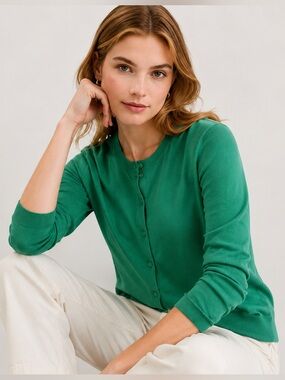 J.Crew Factory Classic Cardigan Sweater XL Emerald Green 100% Cotton